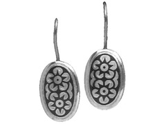 Серебряные серьги овальные с цветочным рисунком «Степанида»
